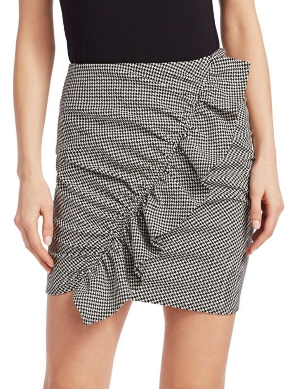 A.L.C Jupiter Houndstooth Ruffled Pencil Skirt Black & White Mini Women's 2